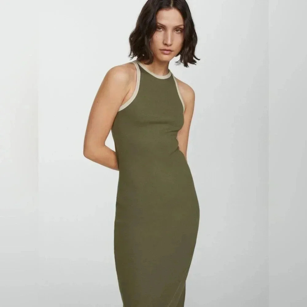 Mango Tini Dress in Green with White Trim NWT